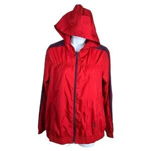 Women's Puma Red Windbreaker Jacket Sz M Hooded Red Full Zip Lightweight